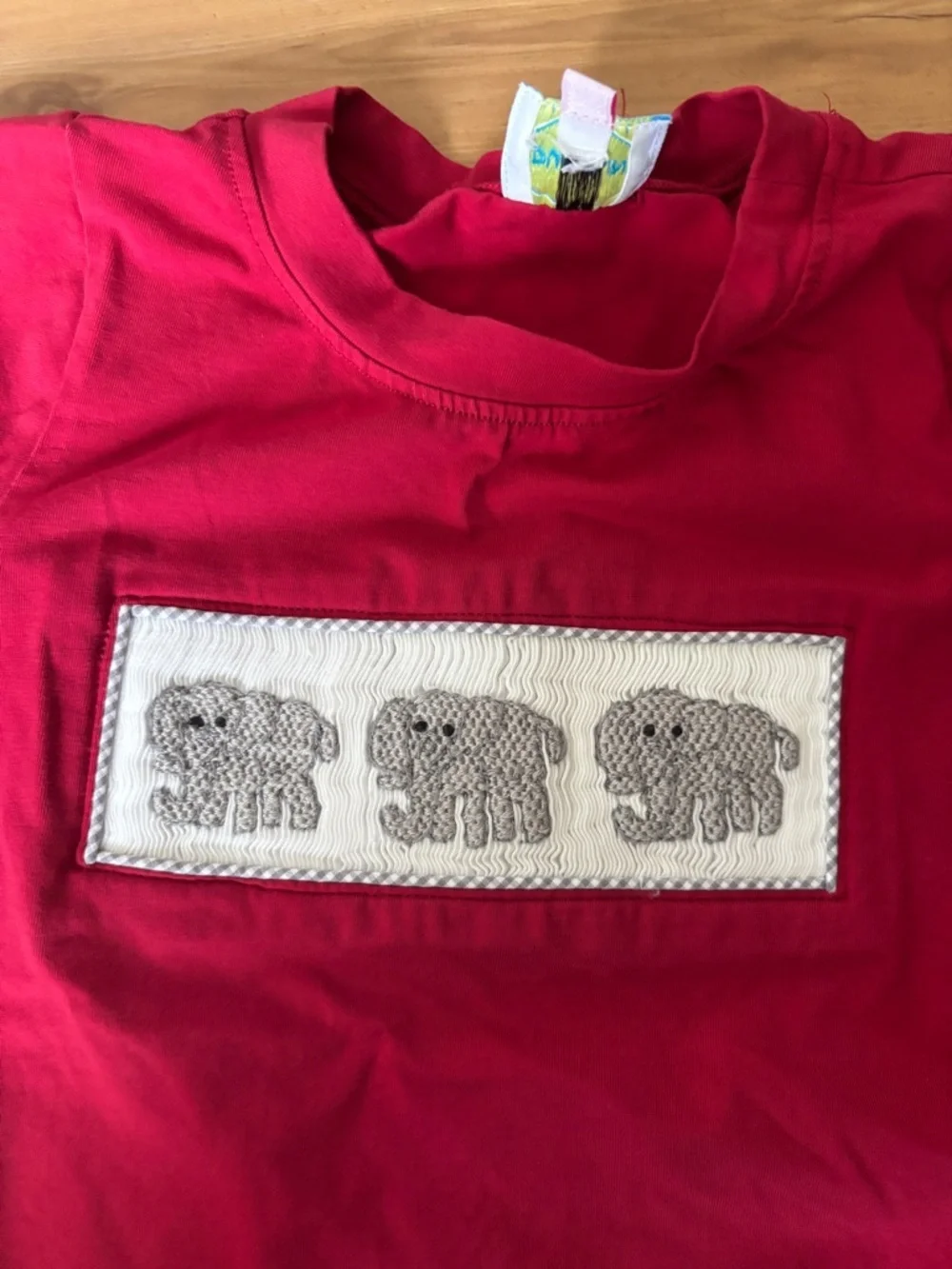 Sugar Kids Bright Red Short Sleeve Tee Smocked Elephants